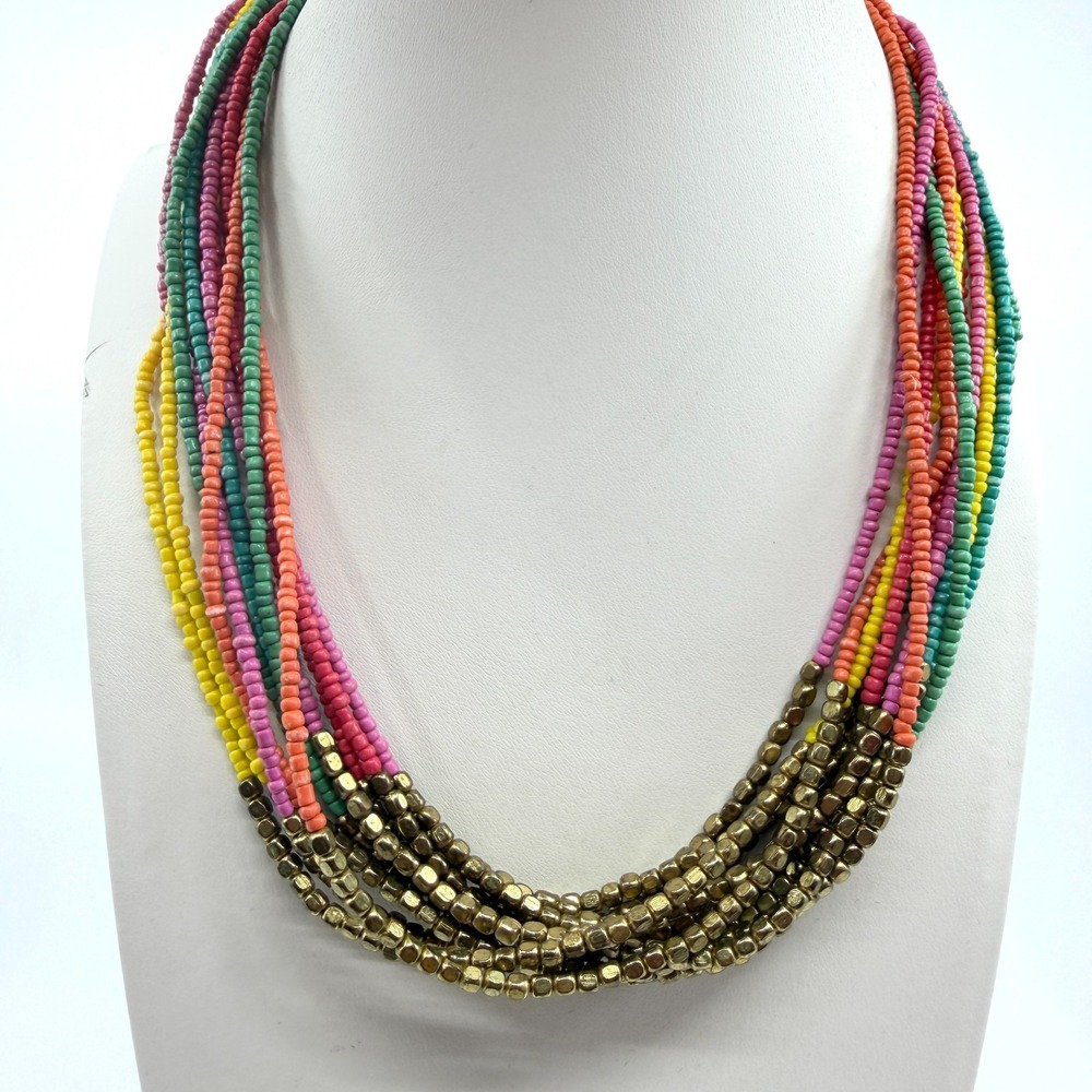 Colorful Multi-Strand Seed Bead Necklace - Boho Festival Layering Gift